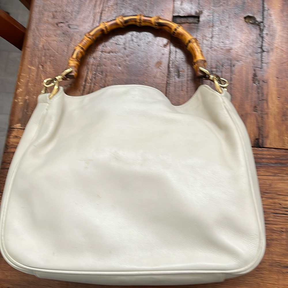 Gucci Bamboo Handle Bag in Bone with shoulder strap